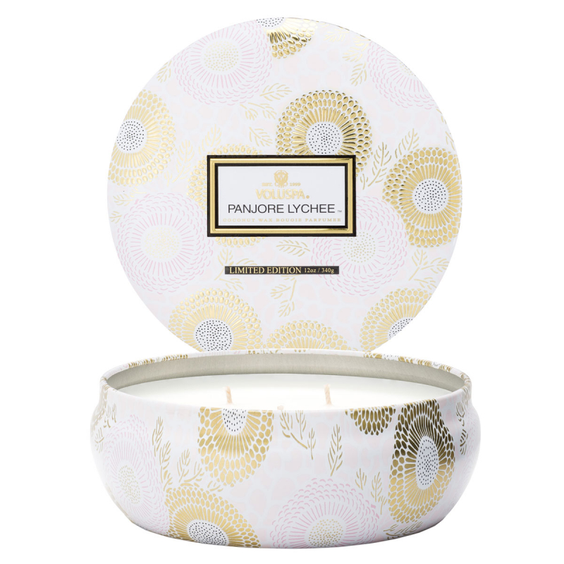 Voluspa 3-Wick Tin Candle Panjore Lychee 40h