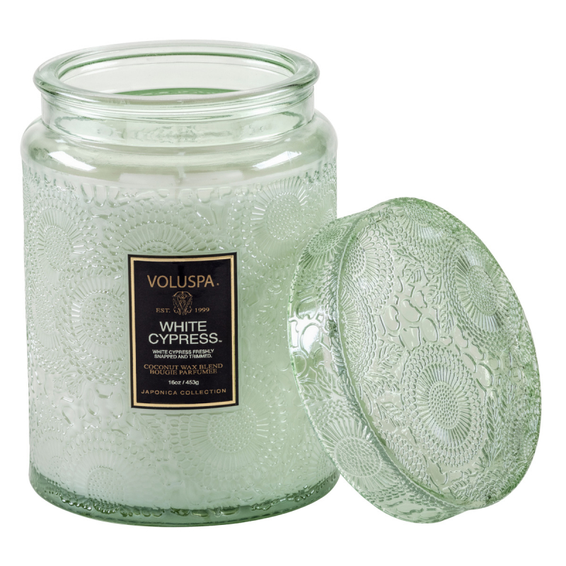 Voluspa Large Glass Jar Candle White Cypress 100h