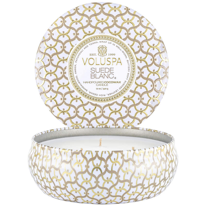 Suede Blanc Maison Blanc 3-Wick in Decorative Tin 40h