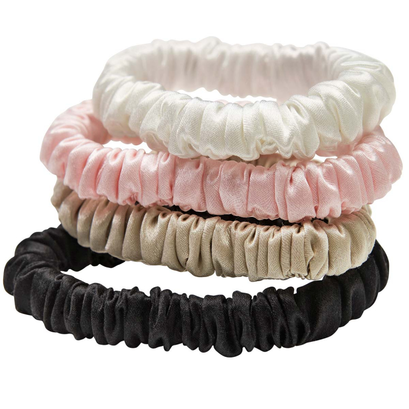 Lenoites Mulberry Silk Skinny Scrunchies Pink, Beige