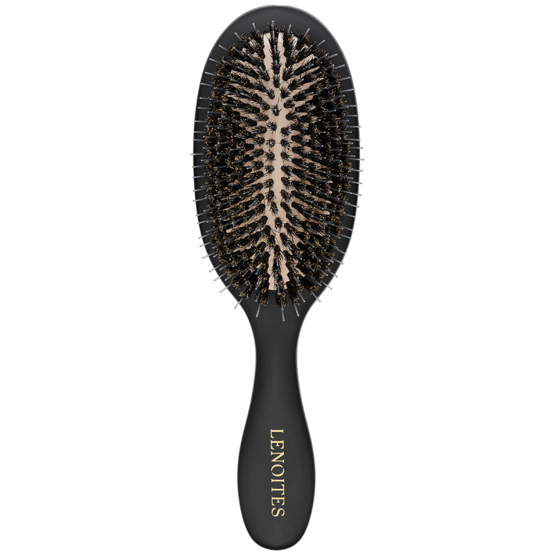 Lenoites Wild Boar Hair Brush with Cleaning Tool Black