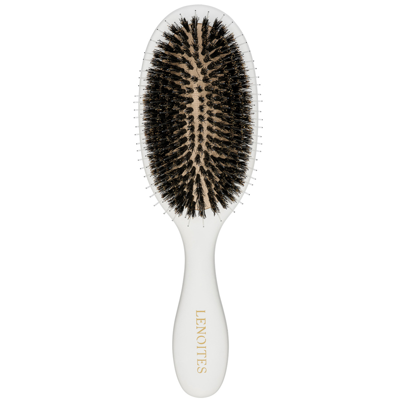 Lenoites Wild Boar Hair Brush with Cleaning Tool White