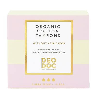 DeoDoc 100 % Organic Cotton Tampons Super no Applicator (18pcs)