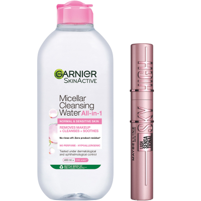 Maybelline Lash Sensational Sky High Mascara Black + Garnier Micellar Cleansing Water Normal & Sensitive Skin (400 ml)