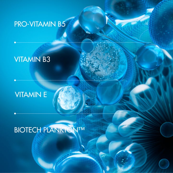 Biotherm Lait Corporel Active Recovery 400 ml body lotion viser Biotech Plankton og vitaminer i blått molekyldesign