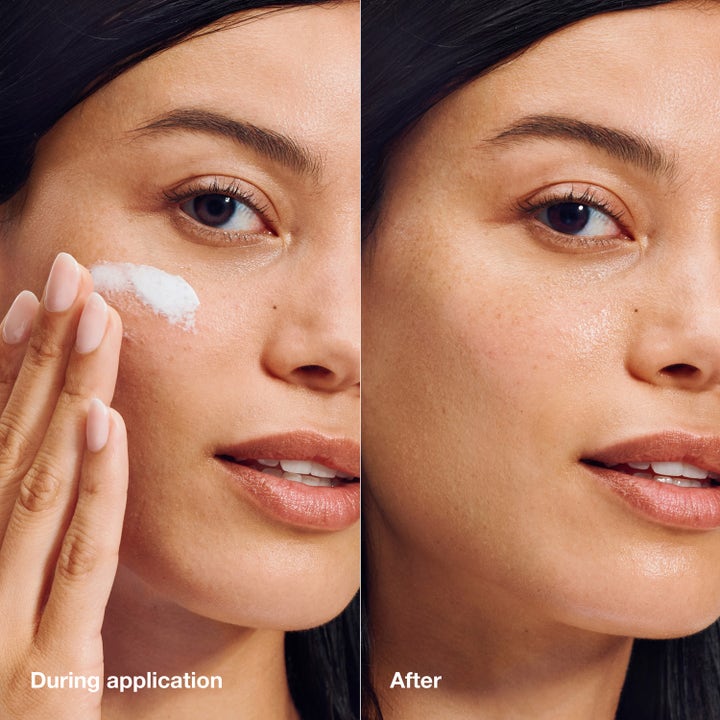 Clinique UV Solutions Hydrating Sunscreen SPF 50 40 ml dagkrem viser hvit tekstur og resultat etter påføring på hud