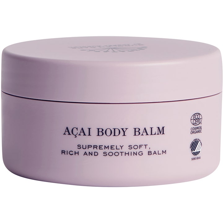 Rudolph Care Açai Body Balm 145ml fuktighetsgivende kroppspleie i en lys lilla krukke med matchende lokk