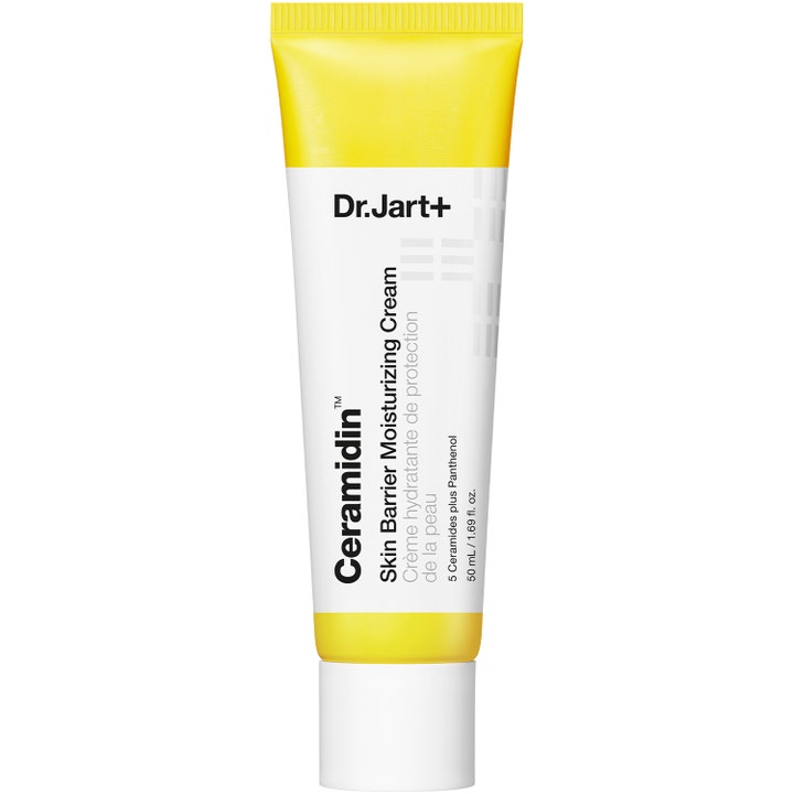 Dr. Jart+ Ceramidin Skin Barrier Moisturizing Cream 50 ml styrkende ansiktskrem i hvit tube med gule detaljer