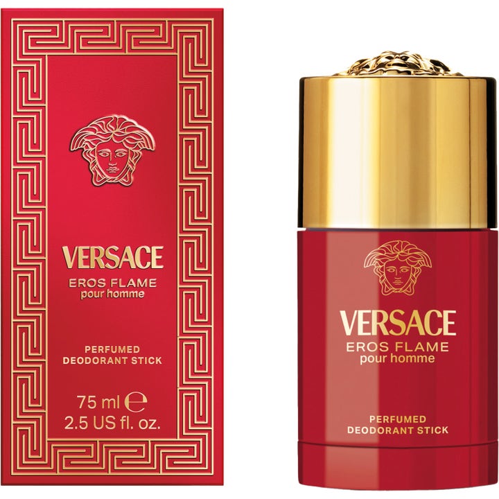 Versace Eros Flame Deostick 75 ml velluktende deodorant i rød hylse med luksuriøst gullokk og matchende eske