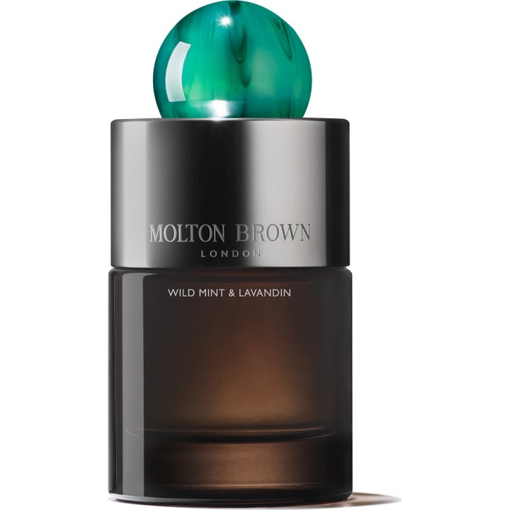 Molton Brown Wild Mint & Lavandin Eau de Parfum 100 ml i mørk glassflaske med grønn marmorert kulekork