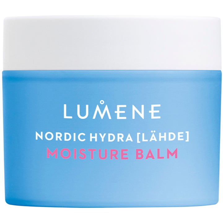 Lumene Nordic Hydra Lähde Moisture Balm fuktighetskrem som gir intens hydrering i lyseblå krukke med hvitt lokk