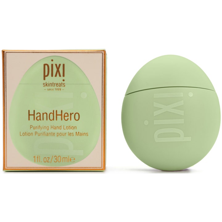 Pixi Hand Hero 30 ml rensende håndkrem i unik lysegrønn eggformet beholder og matchende eske.