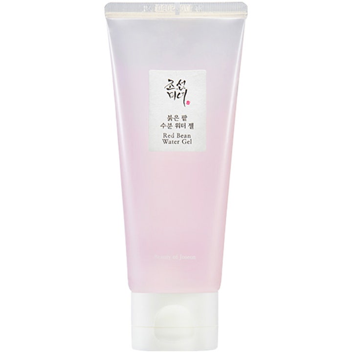 Beauty of Joseon Red Bean Water Gel 100ml fuktighetsgivende ansiktsgel i en lys rosa og hvit tube med hvitt lokk.