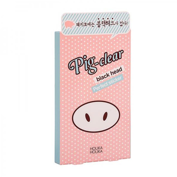 Holika Holika Pig-clear black head Perfect sticker fjerner hudormer i rosa eske med hvite prikker og grisetryne