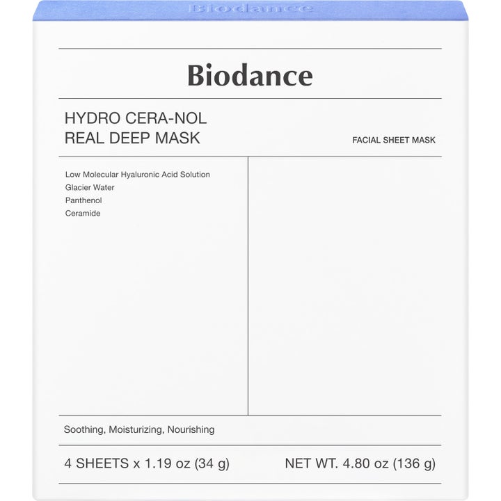 Biodance Hydro Cera-nol Real Deep Mask 4 stk beroligende ansiktsmaske med ceramider i hvit og blå eske