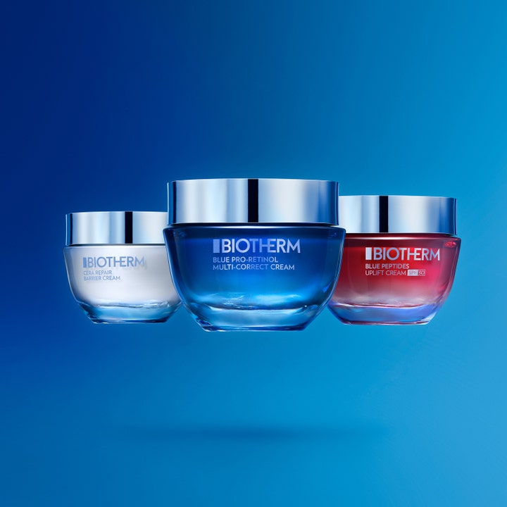 Biotherm Blue Pro-Retinol Moisturizing Cream 30 ml korrigerende ansiktskrem i blå glasskrukke med sølvlokk