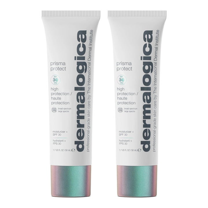 Dermalogica Prisma Protect SPF30 50 ml fuktighetskrem i hvit tube med skinnende lilla og grønn kork