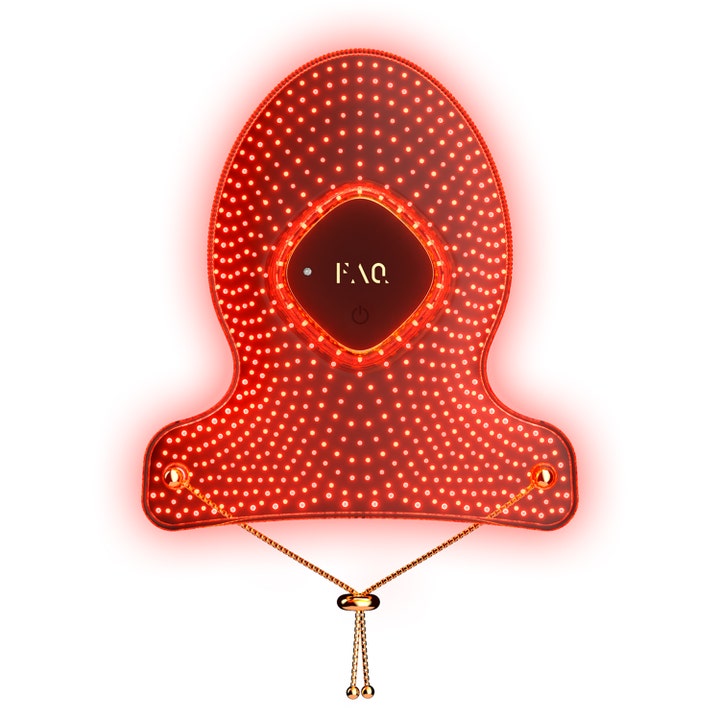FAQ Swiss FAQ 202 Silicone LED Mask hudforyngende behandling rød glødende silikonmaske med lyspunkter og gullkjede