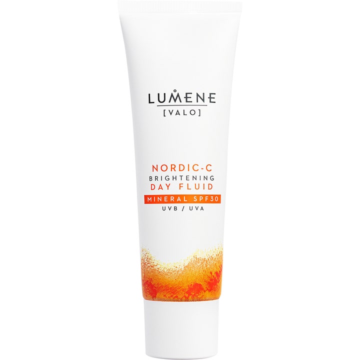 Lumene Nordic-C Brightening Day Fluid SPF30 50 ml ansiktskrem i hvit tube som gir glød med vitamin C