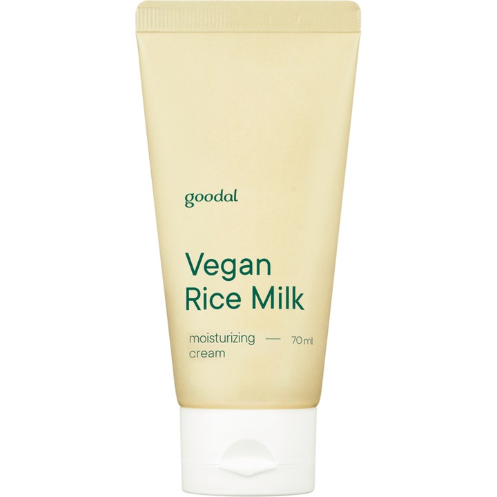 Goodal Vegan Rice Milk Moisturizing Cream 70 ml fuktighetsgivende ansiktskrem i en beige tube med hvitt lokk