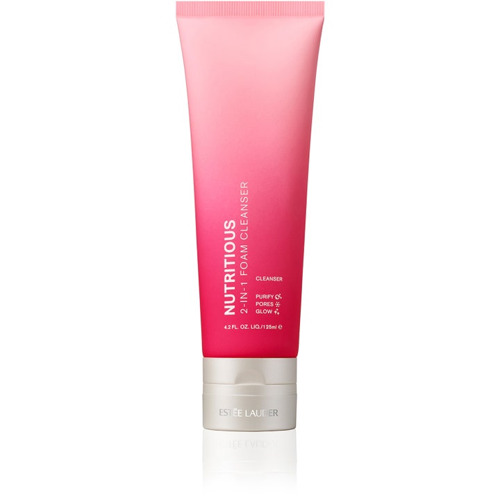 Estée Lauder Nutritious 2-in-1 Foam Cleanser 125 ml renseskum som renser porer i en rosa tube med sølvfarget kork