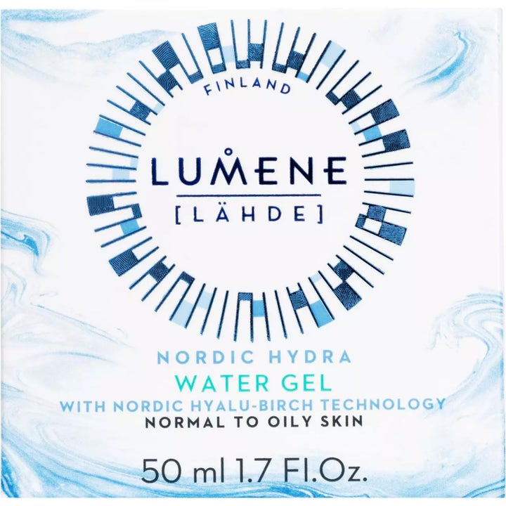 Lumene Nordic Hydra Water Gel 50 ml ansiktsgel i hvit eske med blått sirkeldesign for normal til fet hud.