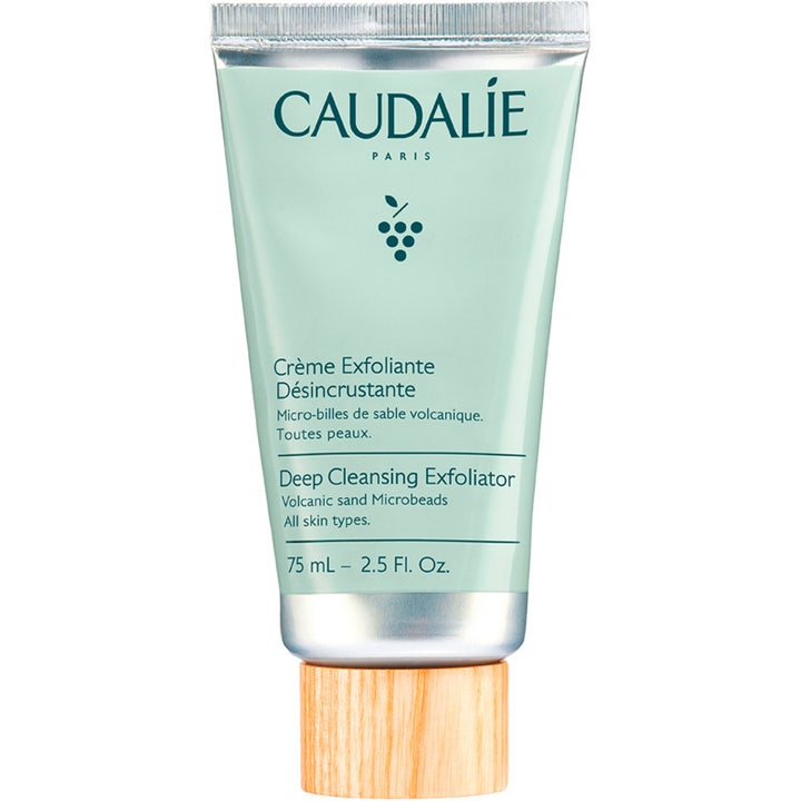 Caudalie Deep Cleansing Exfoliator 75 ml rensende ansiktsskrubb i lysegrønn tube med trekork