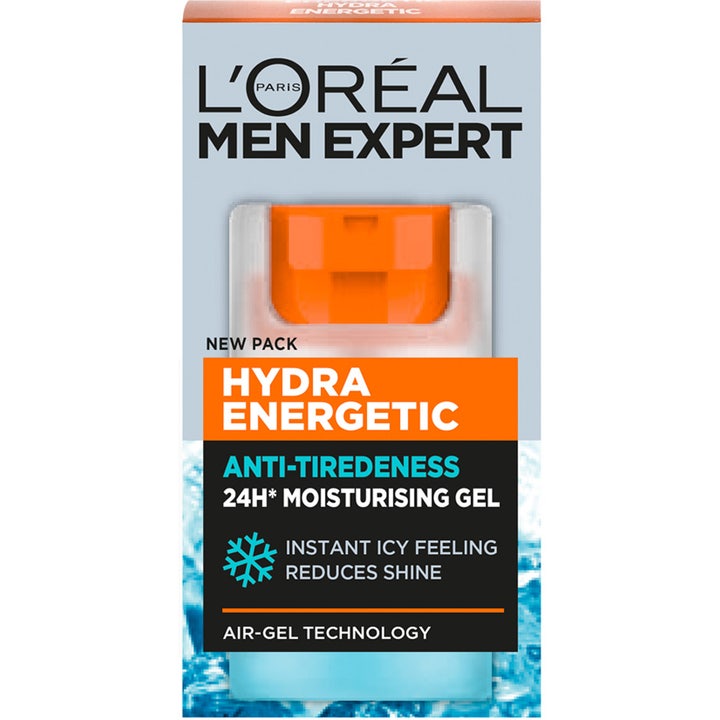 L'Oréal Paris Men Expert Hydra Energetic 50 ml fuktighetsgel mot tretthetstegn i blå og oransje emballasje