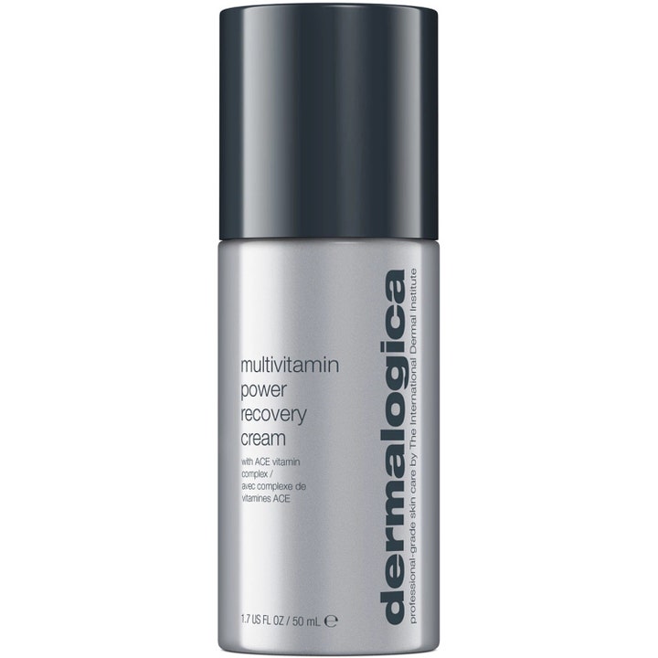 Dermalogica Multivitamin Power Recovery Cream 50 ml gjenoppbyggende maske i sølvfarget sylinder med mørkegrå kork