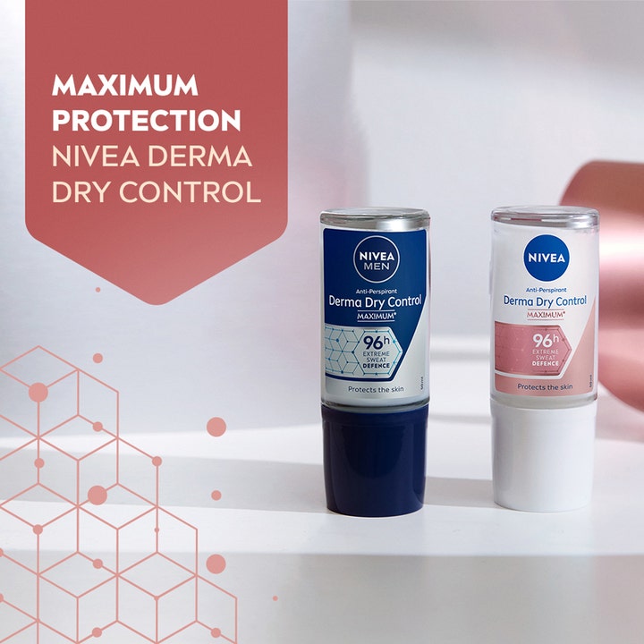 Nivea Derma Dry Maximum Protection 50 ml roll-on deodorant som gir 96 timers effektiv svettebeskyttelse