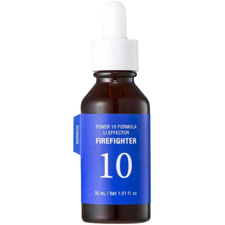 It's Skin Power 10 Formula LI Effector Firefighter 30 ml beroligende serum i en brun glassflaske med blå etikett