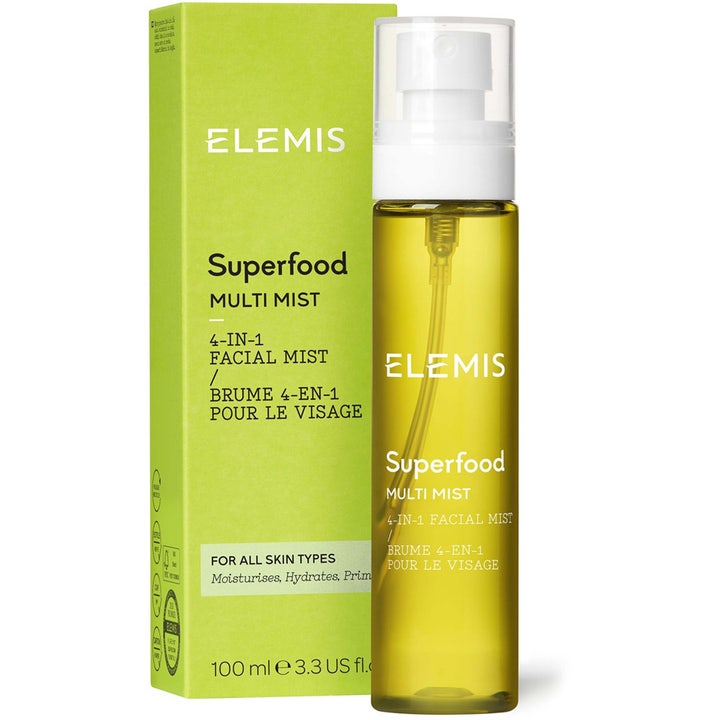 Elemis Superfood Kefir-Tea Mist 100 ml fuktighetsgivende face mist i klar flaske med hvit pumpe og limegrønn eske