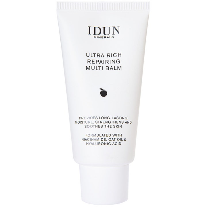 IDUN Minerals Ultra Rich Repairing Multi Balm 50 ml styrkende krem i hvit tube med sort skrift og eplelogo