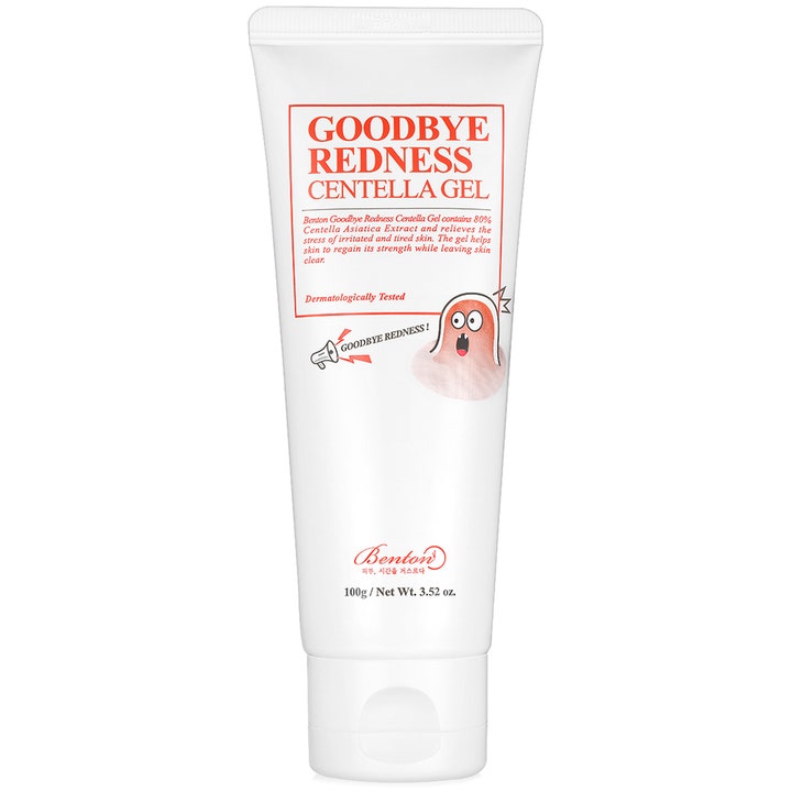 Benton Goodbye Redness Centella Gel 100g beroligende ansiktsgelé som lindrer rødhet i hvit tube med rød skrift