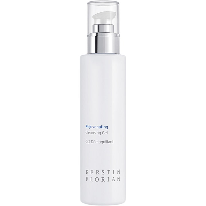 Kerstin Florian Rejuvenating Cleansing Gel foryngende ansiktsrens i hvit sylindrisk pumpeflaske med sølvdetaljer