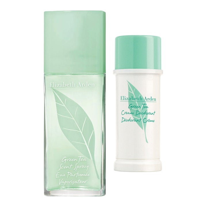 Elizabeth Arden Green Tea 50ml parfymesett med duftspray og kremdeodorant i mintgrønne flasker.