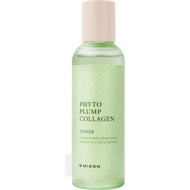 Mizon Phyto Plump Collagen Toner 150ml fuktgivende ansiktstoner som gir spenst i grønn flaske med beige kork