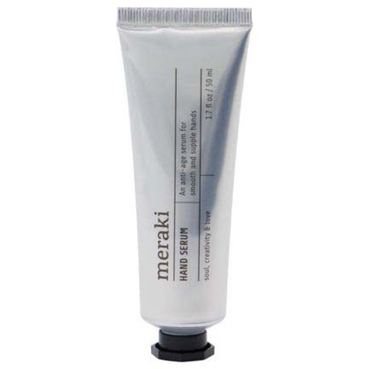 Meraki Hand Serum 50 ml anti-age håndserum for myke hender i en stilren sølvfarget tube med svart skrukork