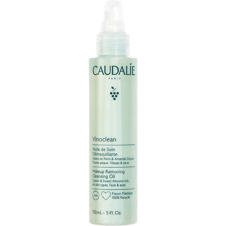 Caudalie Vinoclean Makeup Removing Cleansing Oil 150 ml renseolje fjerner sminke i lys grønn flaske med pumpe