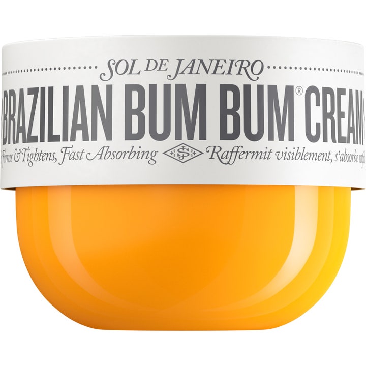 Sol de Janeiro Brazilian Bum Bum Cream oppstrammende kroppskrem i gul krukke med hvitt lokk og sort skrift