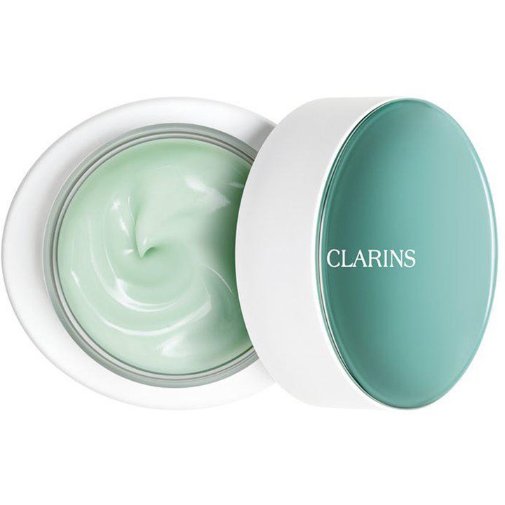 Clarins Cryo-Flash Cream-Mask 75 ml kjølende ansiktsmaske i åpen krukke med mintgrønn kremtekstur