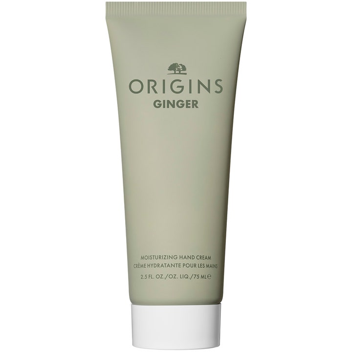 Origins Ginger Moisturizing Hand Cream 75 ml fuktighetsgivende håndkrem i en salviegrønn plasttube med hvit kork