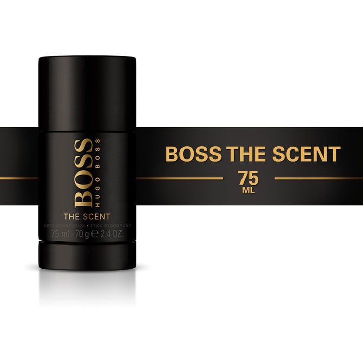 Hugo Boss Boss The Scent 75 ml deostick for menn gir langvarig friskhet i en stilren svart beholder med gulldetaljer