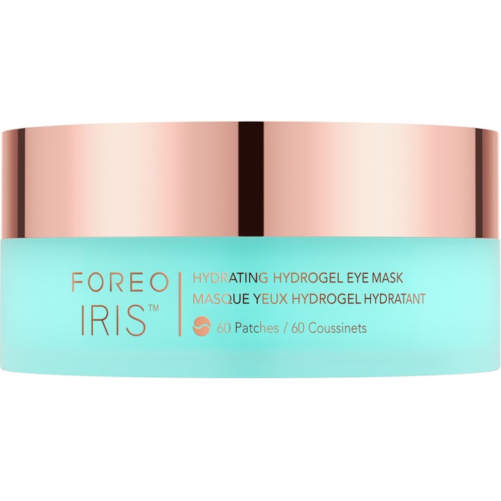 Foreo Iris Hydrating Hydrogel Eye Mask 60 stk fuktighetsgivende øyemaske i turkis krukke med rosegullokk