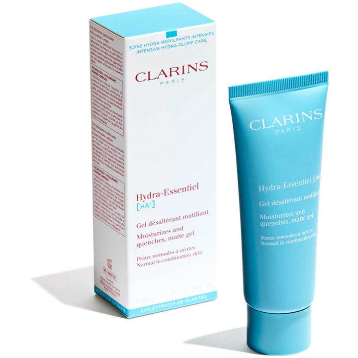 Clarins Hydra-Essentiel 75 ml fuktighetsgivende dagkrem i lyseblå tube og hvit ytteremballasje.