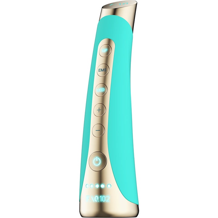 FAQ Swiss FAQ 102 LED-Pulse Facial Device Topaz 1 stk hudpleieapparat i turkis og gull med RF EMS og LED-lys