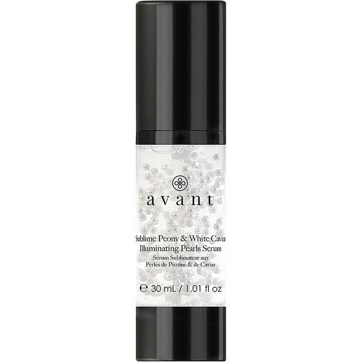 Avant Sublime Peony & White Caviar Illuminating Pearls Serum 30 ml ansiktsserum som gir glød med hvite perler i klar flaske