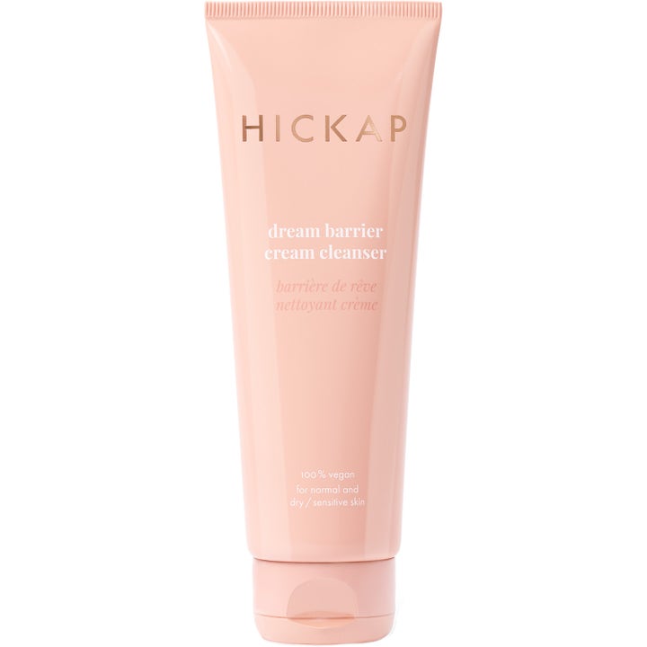 Hickap Dream Barrier Cream Cleanser fuktighetsgivende vegansk ansiktsrens i ferskenfarget minimalistisk tube