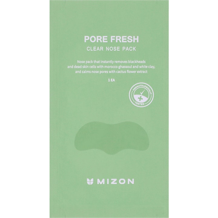 Mizon Pore Fresh Clear Nose Pack 1 stk rensende plaster som fjerner hudormer i en lysegrønn pose med hvit tekst