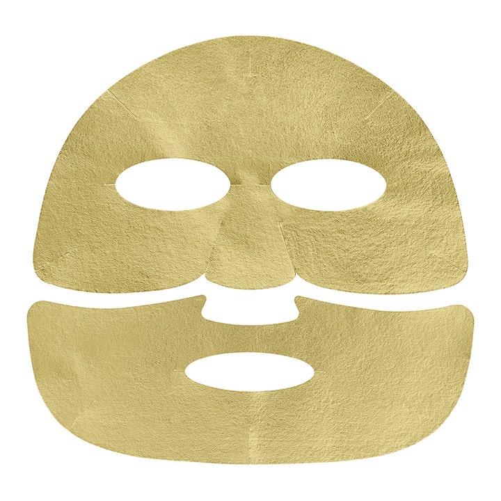 Holika Holika Prime Youth Gold Foil Mask 25 g ansiktsmaske gir glød med en todelt maske i skinnende metallisk gullfolie.